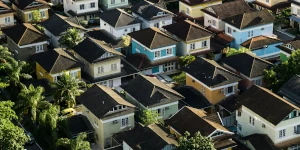 An arial view of a row of homes